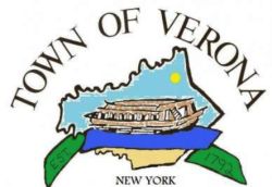 Town of Verona Log - Canal Boat on blue and green banner